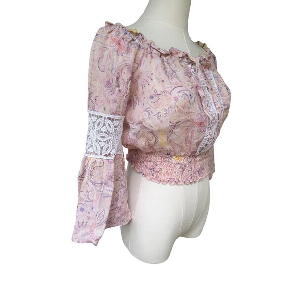 NWT Temptation Positano Paisley Linen Off The Shoulder Top coquette Cottagecore - Picture 4 of 11